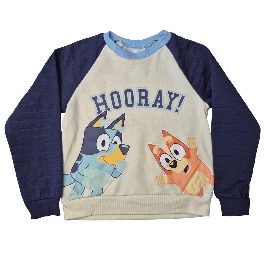 NWOT Bluey & Bingo "Hooray!" Raglan Sweatshirt Size 5-6